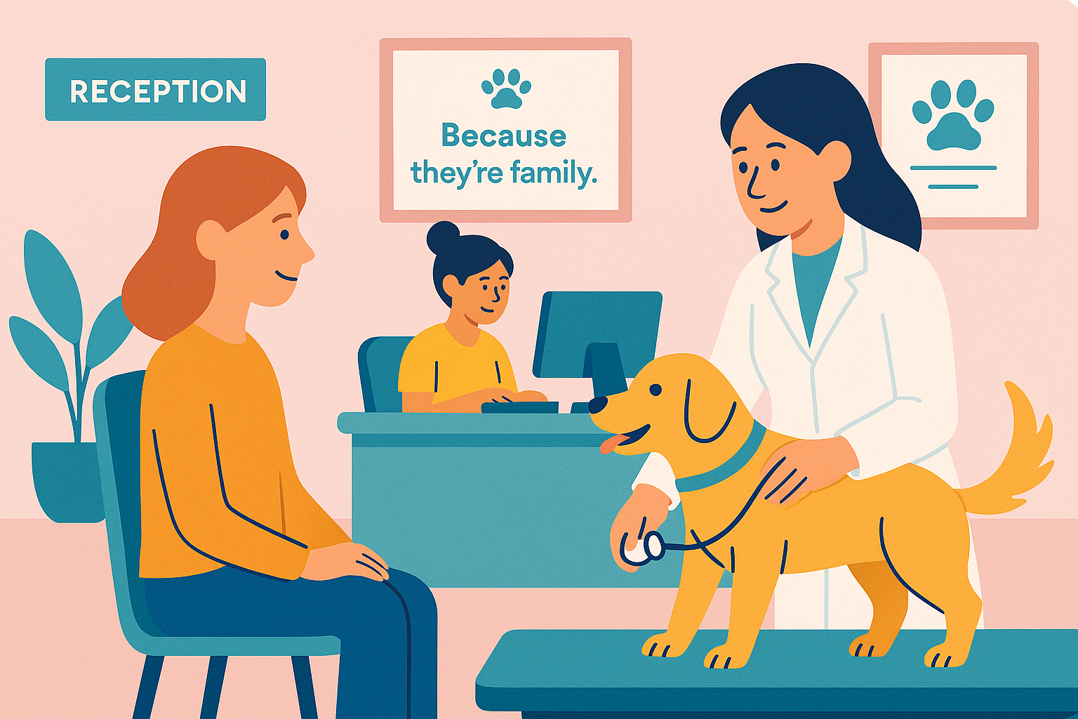 Illustration of a pet-friendly veterinary clinic design